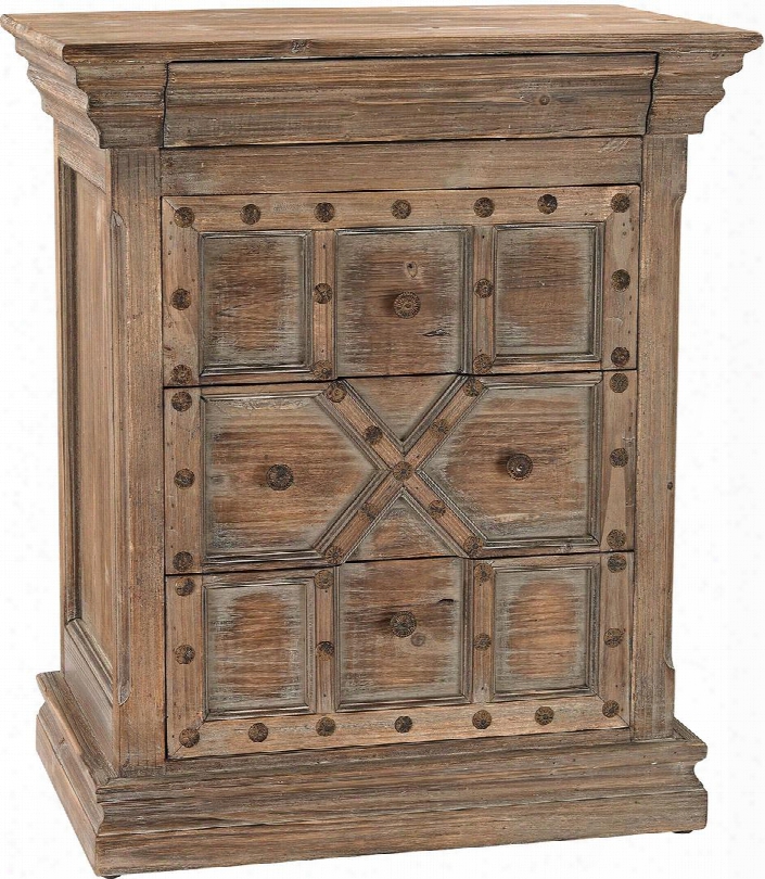 Jinkoh Collection 3100-004 24" Chest With 4 Drawers Decorative Medallions Crowned Pedestal And Hand Carved Malaysian Agarwood In Aged Warm Oak