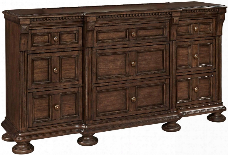 Lyla 4912-230 70" Wid E9-drawer Dresser With Cedar Lined Bottom Drawers Sliding Jewelry Tray Framed Moldings And Bun Feet In