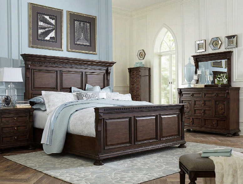 Lyla 4912ckpbnlcdms 6-piece Bedroom Set With California King Panel Bed 3-drawer Nightstand Lingerie Chest Door Dresser 44" Wide Mirror And Stool In