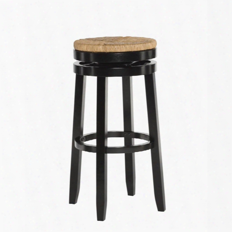 Maya Collection 14bo611 31" Barstool With Natural Sea Grass Swivel Seat Stretcher And Tapered Legs In Black