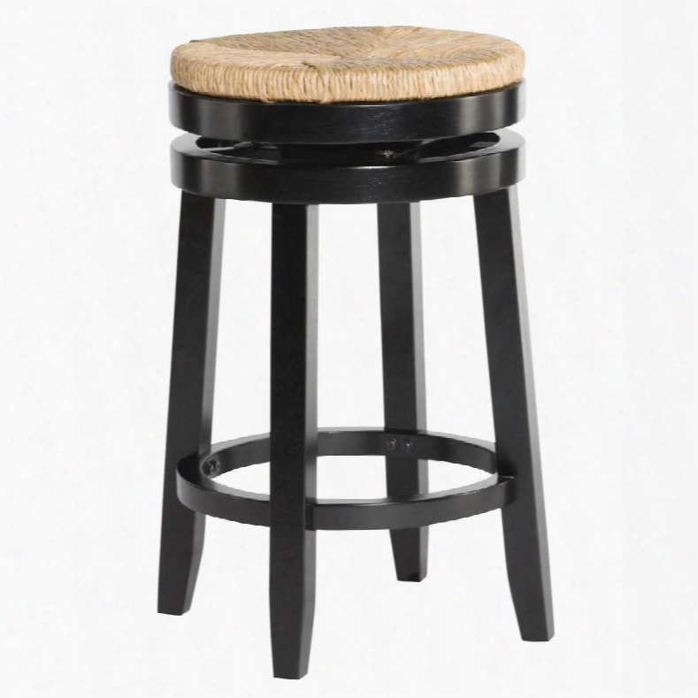 Maya Collection 14bo612 25" Counter Stool With Natural Sea Ggrass Swivel Seat Stretcher And Tapered Legs In Black