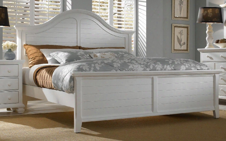 Mirren Harbor 4024-254/-255/-450 King Panel Bed With Arched Headboard Molding Details And Tapered Legs In White