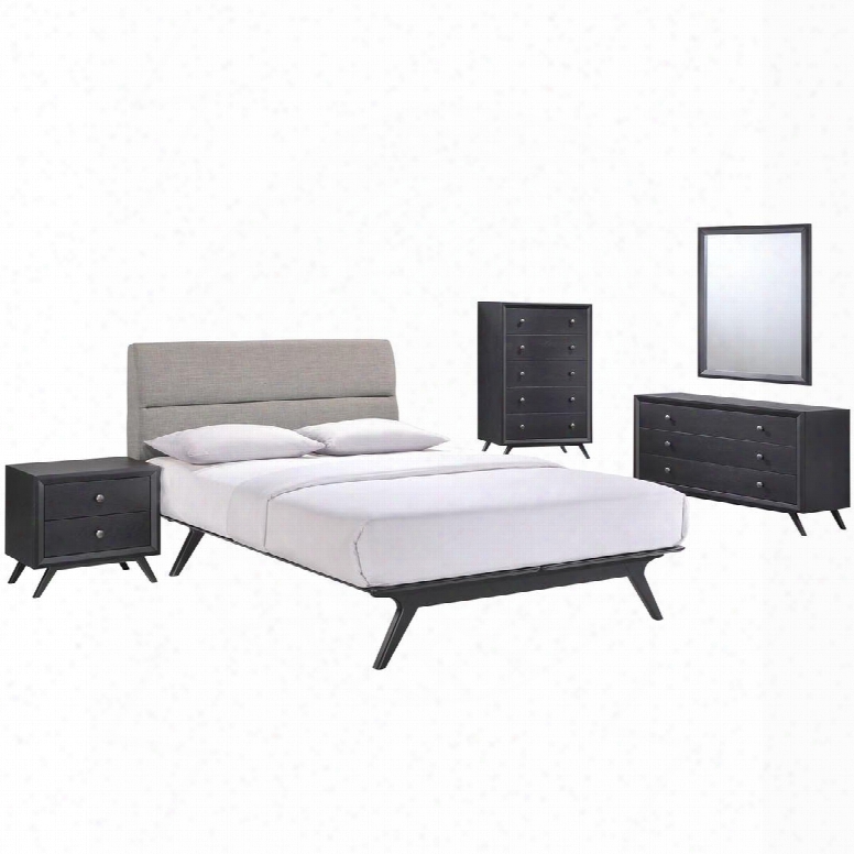 Mod-5341-blk-gry-set Addison 5 Piece Queen Bedroom Set In Black