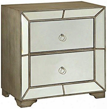 Monterey Collection 14bo8083sch 28" Mirrored Small Chest With Mirrored Front Two Drawer And Classic Ring Pulls In Antique Gold And