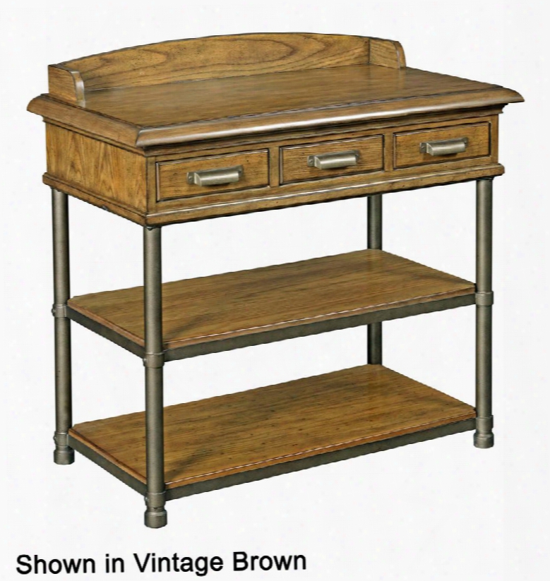 New Vintage 4809-291 33.5" Wide 3-drawer Night Table With 2 Shelves Metal Feet And Raised Board On Table Top In Time Worn