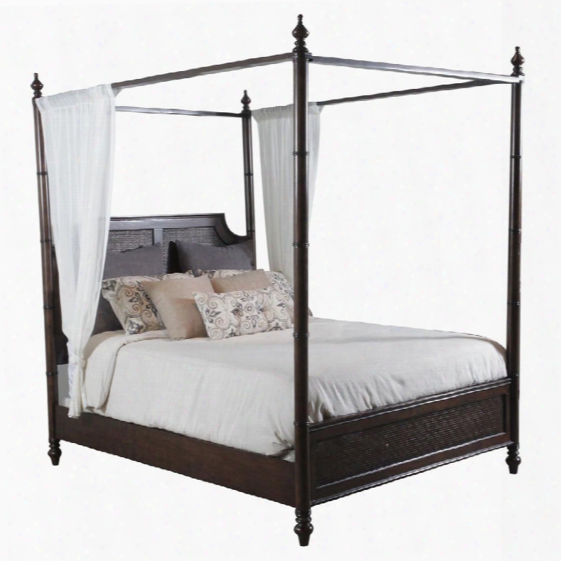 Passages Collection 14bo7024kcnc 89" King Canopy Bed Cane With Turned Legs Headboard & Footboard With Cane Centers And Spindle Posts In Akzo Nobel