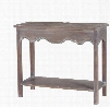 Console Collection 7011-013 34" Console with Carved Apron Bottom Shelf Distressed Look and Solid Mahogany Materials in Heritage Grey Stain White Wash