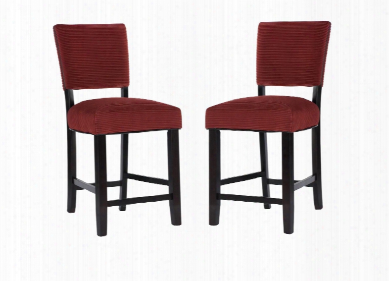 Raya Collection 15bo7164csx Set Of (2) 39" Counter Stools With Fabric Upholstery Tapered Legs And Stretchers In Red