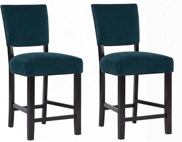 Raya Collection 15bo7165csx Set Of (2) 39" Counter Stools With Fabric Upholstery Straight Legs And Stretchers In Sea