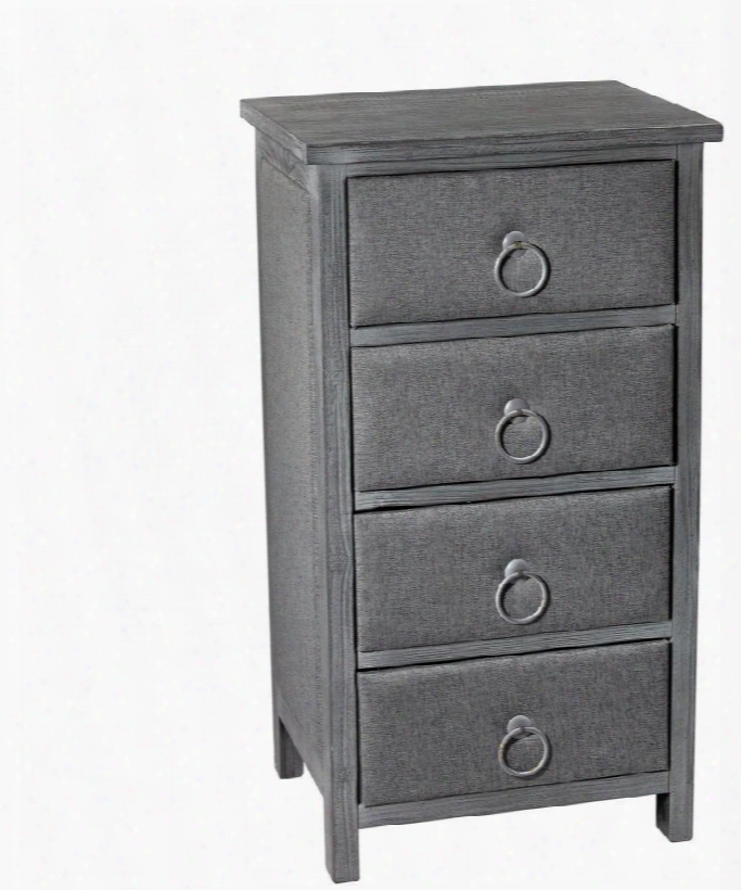 Restoration Collection 3170-009 17" Chest With 4 Drawers Metal Ring Pull Grey Linen Fabri Ccovered And Wood Construction In Aged Grey Ash