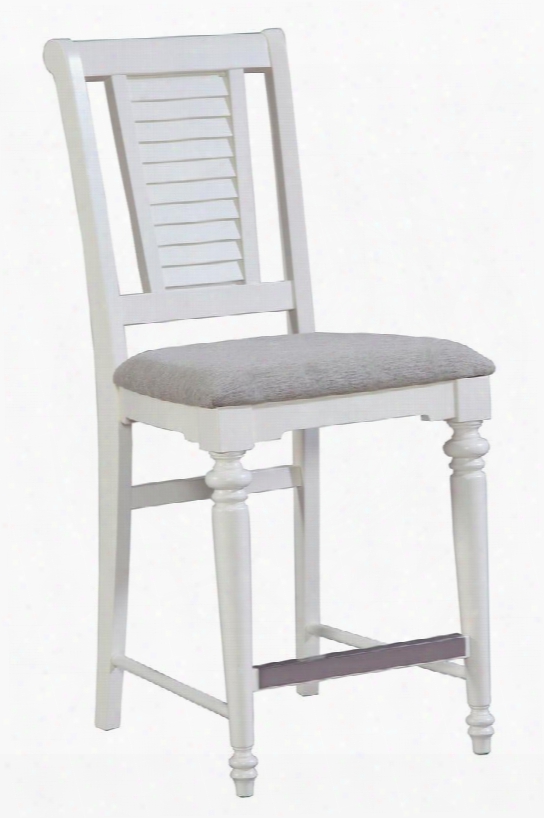 Seabrooke 4471-591 24" High Upholstered Counter Stool With Louvered Details On The Back Metal Stretcher Cap And Fabric Seat Cushion In Cream