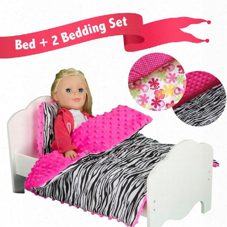 Td-11929-2b Teamson Kids - Little Princess 18 Doll Furniture - Single Bed & 2 Bedding Set - Zebra Prints / Summer