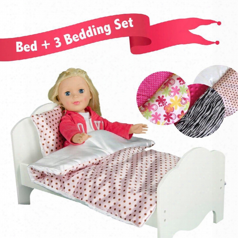 Td-11929-3a Teamson Kids - Little Princess 18 Doll Furniture - Single Bed & 3 Bedding Set - Polka Dots / Zebra Prints / Summer