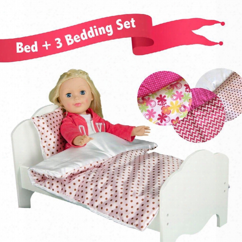 Td-11929-3b Teamson Kids - Little Princess 18 Puppet  Furniture - Single Bed & 3 Bedding Set - Polka Dots / Summer Flowers / Modern