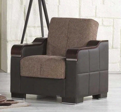 Uptown Collection Ucacbnf 36" Convertible Armchair With Storage Under The Seat Curved Wood-like Arms Polished Metal Accents And Tufted Detailing Upholstered