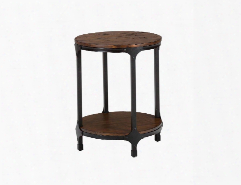 Urban Nature 785-6 21" Round Chairside Table With Solid Pine Metal Frame Distressed Surface Treatment And Lower Shelfin Nature