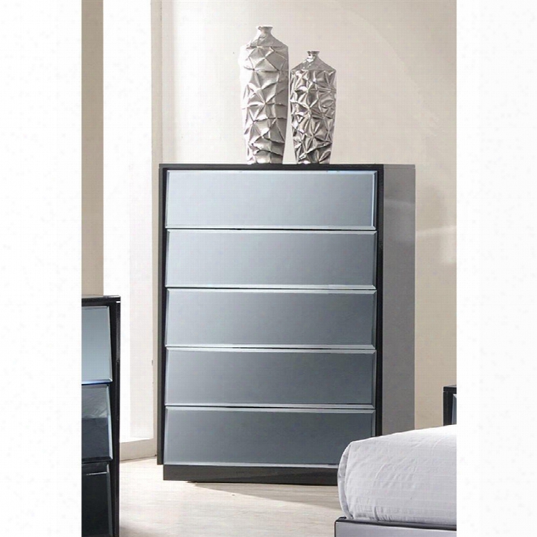 Venice Series Venice-cht 33.07" 5 Drawers Chest In High Gloss Black With Mirror