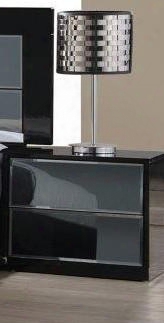 Venice Series Venice-ns 23.23" 2 Drawers Night Stand In High Gloss Black With Mirror