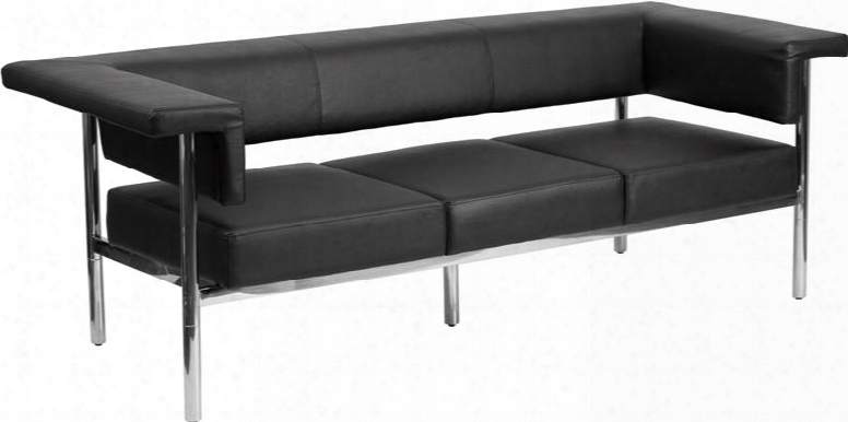 Zb-8811-3-sofa-bk-gg Hercules Fusion Series Contemporary Black Leather Sofa With Stainless Steel