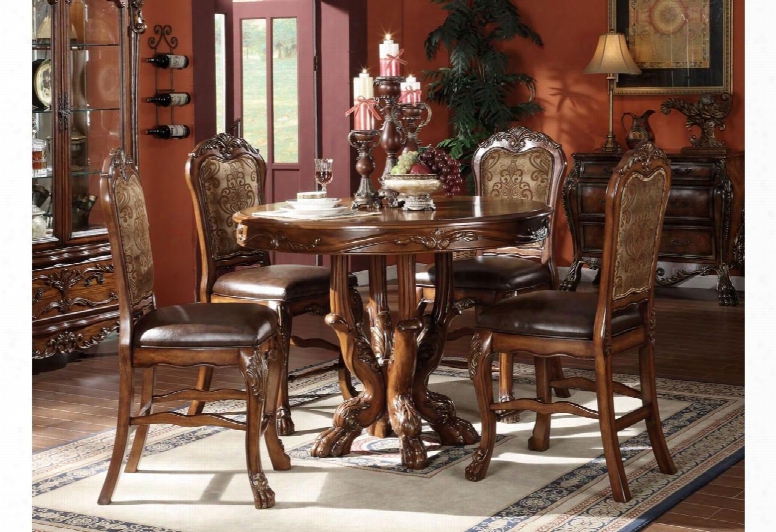 12160ch Dresden 48" Round Pedestal Counter Height Table + 4 Dining Chairs In Cherry Oak