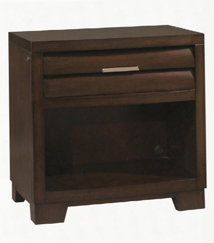 330140 Sable Nightstand With 1 Drawer 1 Stationary Shelf Charging Center And Ball Bearing Side Drawer Guides In Dark Brown Veneer