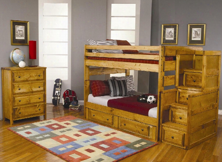 460140460240f Wrangle Hill Full Over Full Bunk Bed + Under Dresser + Stairway Chest + Chest In Amber Wash