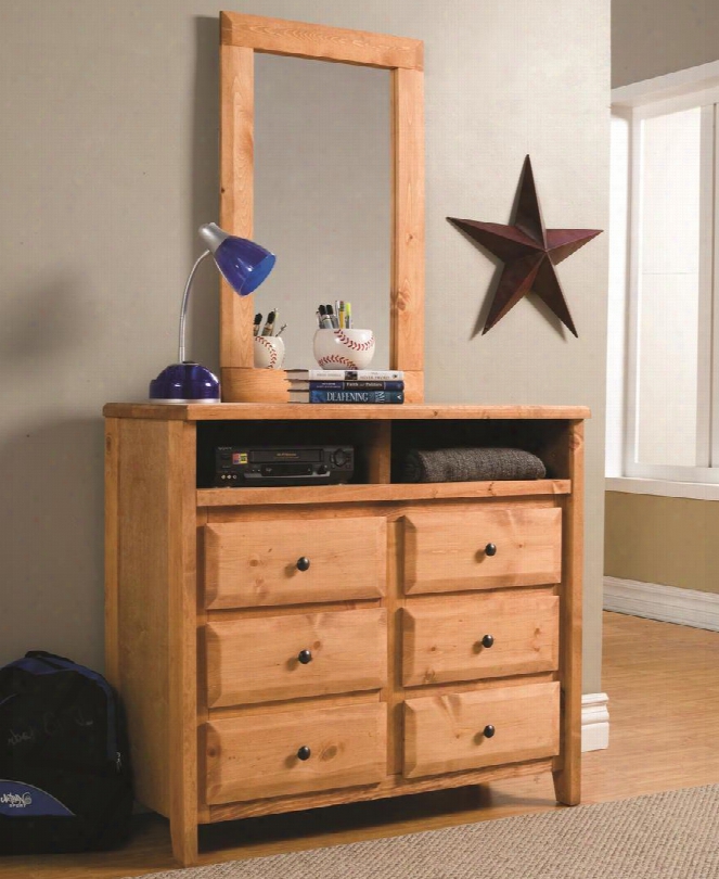 460143144 Set Including Wrangle Hill Media Dresser + Mirror In Amber Wash