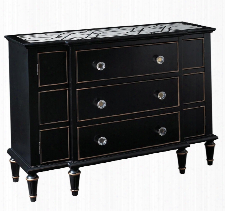 597054 Accent Chest With 3 Drawers 2 Doors Tapered Legs Gold Accenting And Antique Crystal Style Knobs In Black Painted