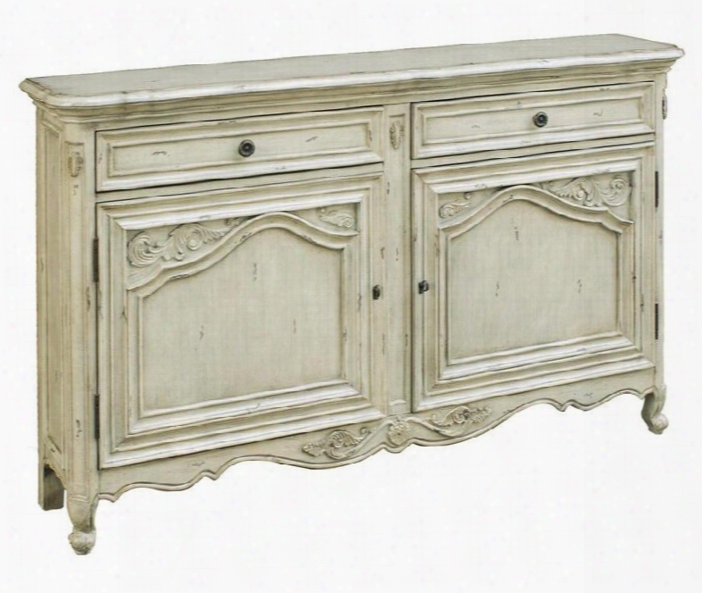 641052 Covent Garden Console With 2 Framed Doors 2 Framed Drawers Cabriole Legs  And Metal Hardware In White Distressed Painted