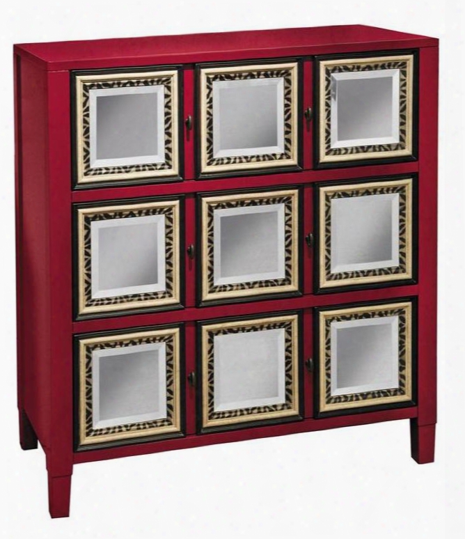 641113 Marcel Accent Chest With 3 Mirrored And Zebra Accent Drawers And Tapered Legs In Red Painted