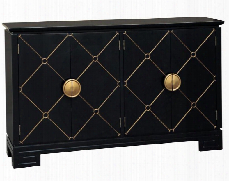 641158 Hauser Console With 4 Doors 2 Adjustable Shelves And Oversized Brass-finished Hardware In Black Painted