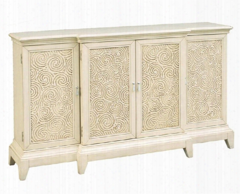 641167 Meyer Console With 4 Doors 3 Adjustable Shelves Breakfront Design And Tapered Legs In White Painted