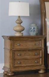 8674-050 Paxton 3 Drawer Nightstand With Decorative Hardware Bun Feet Open Shelf And Molding Detailing In Medium Wood