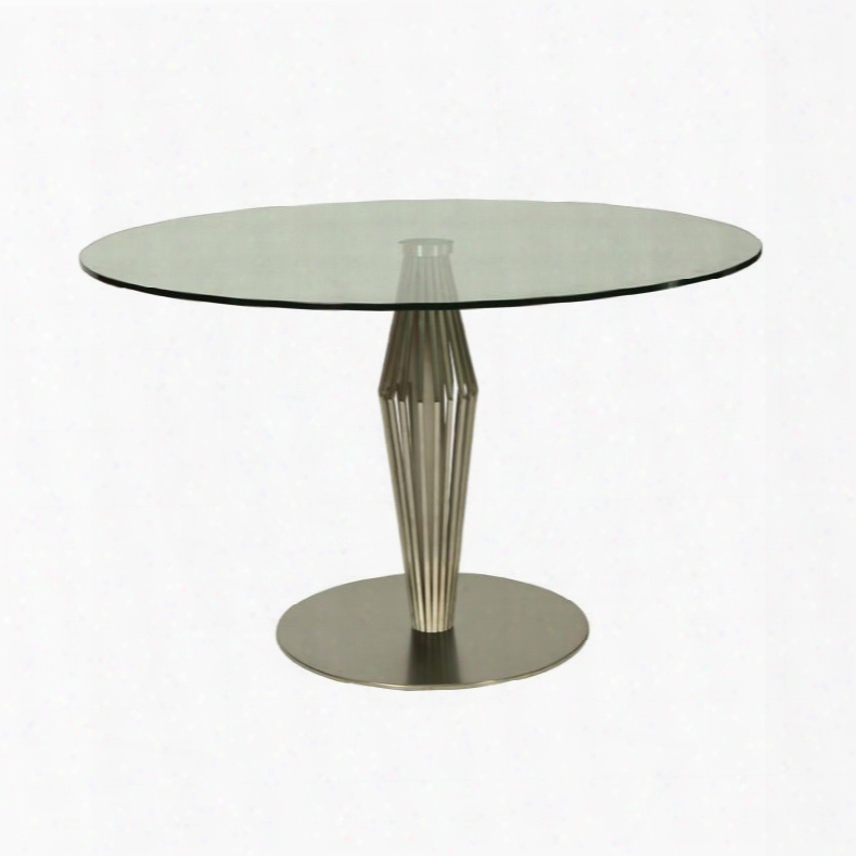 Alexandria Ax-515-4803 48"round Dining Table Upon Glass Top And Pedestal Base In Stainless