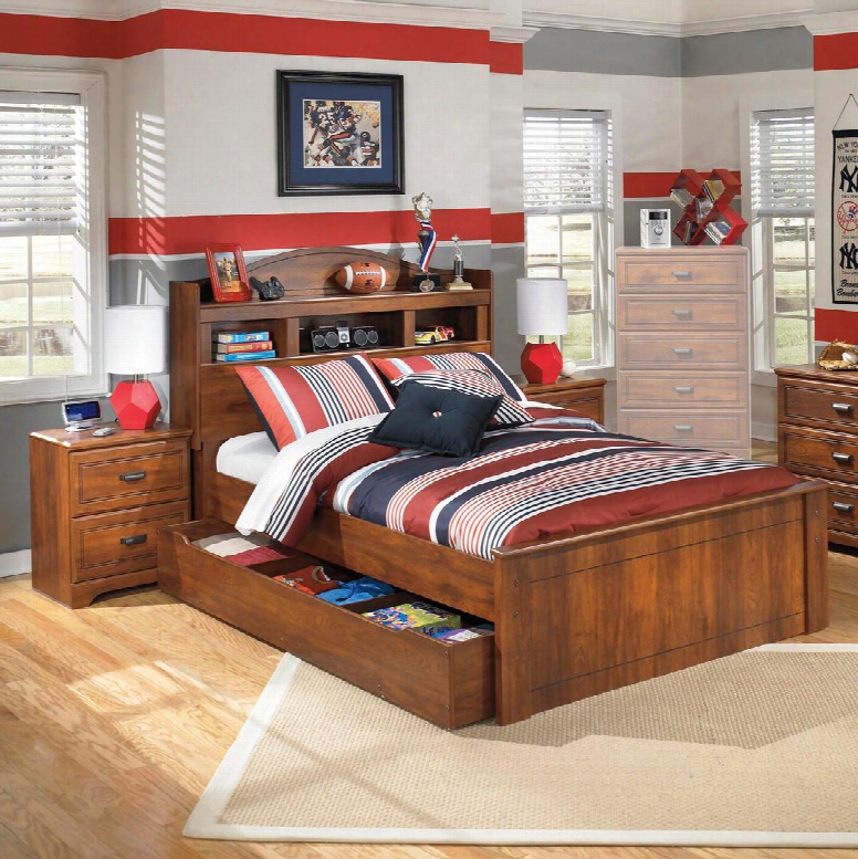 Barchan Full Bedroom Set With Bookcase Panel Bed With Trundle And 2 Nightstands In Warm