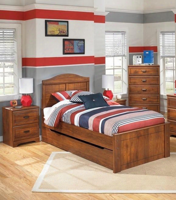 Barchan Twin Bedroom Set With Panel Bed With Trundle And 2 Nightstands In Warm