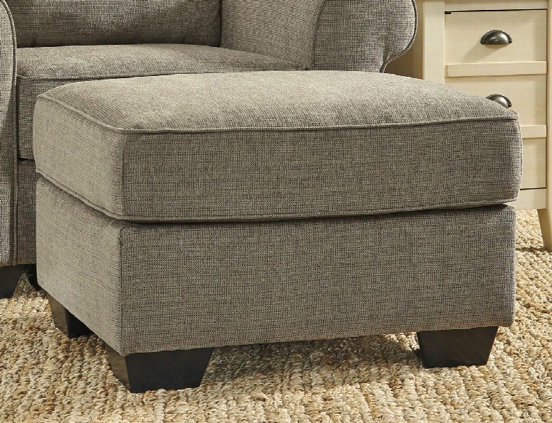 Baveria Collection 4760014 Ottoman With Fabric Upholstery Block Feet Piped Stitching And Traditional Style In