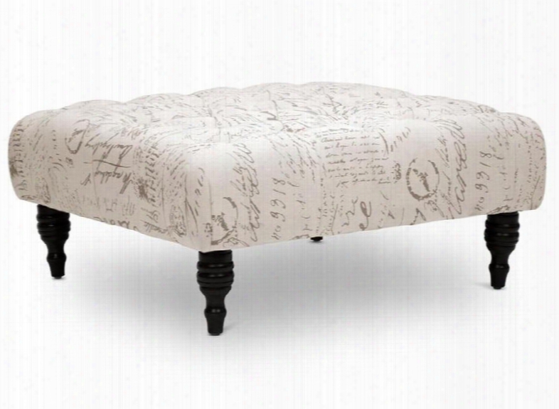 Baxton Studio 502-french-otto Kesick Modern Tufted Ottoman With Eucalyptus Wood Frame Non-marking Feet And Fabric Upholstery In Beige Script