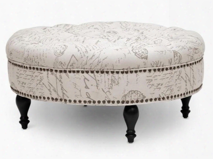 Baxton Studio 531-french-otto Palfrey Modern Tufted Ottoman With Eucalyptus Wood Frame Non-marking Feet And Fabric Upholstery In Beige Script