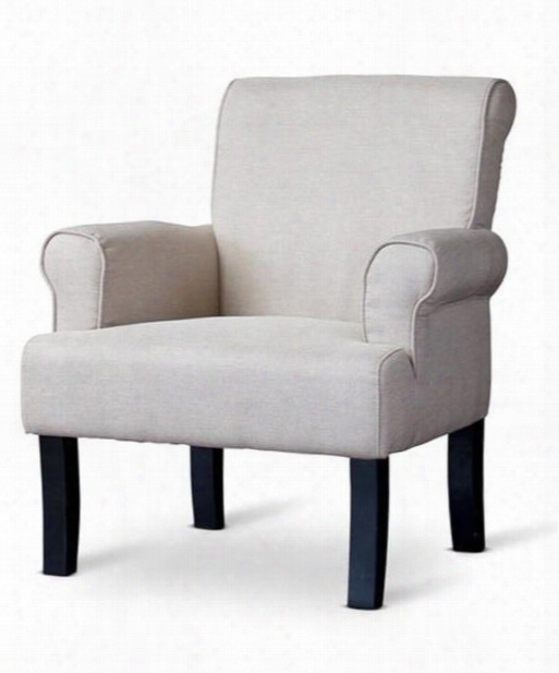 Baxton Studio 9071-beige-cc Classics Wing Chair With Solid Black-stained Tapered Wood Legs Piped Stitching And  Linen