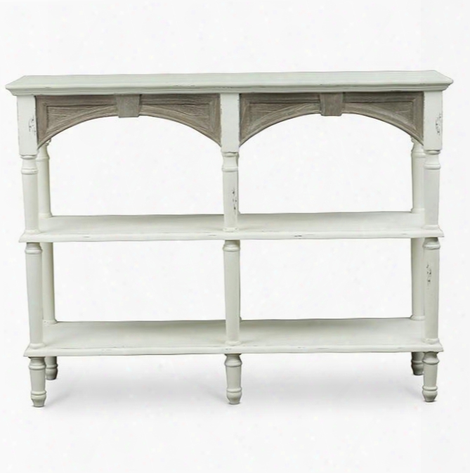 Baxton Studio Apr7m/mi B B -c Touraine French Accent Console Drapier With 2 Shelves Mindi Wooden Natural Veneer Arch And Distressed Mdf Frame