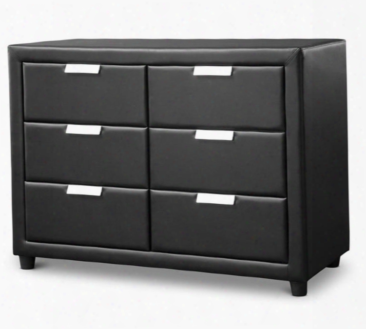 Baxton Studio Bbt2031-dresser-black Pageant Upholstered Dresser With 6 Drawers Siler Drawer Pulls Polyurethane Foam Padding Faux Leather Upholstery