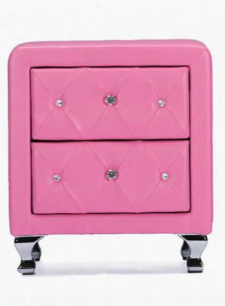 Baxton Studio Bbt3084-pink-ns Stella Modern Nightstand With 2 Drawers Faux Crystal Button Tufting Polyurethane Foam Padding Rubbrewood Frame And Faux