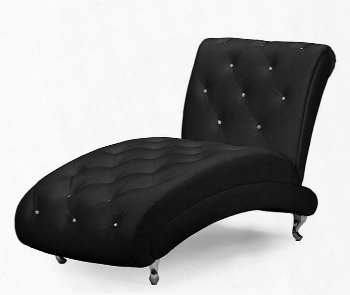 Baxton Studio Bbt5187-black-chaise Pease Caise Lounge With Crystal Buttons Tufted Chrome Legs Wooden Frame And Faux Leather