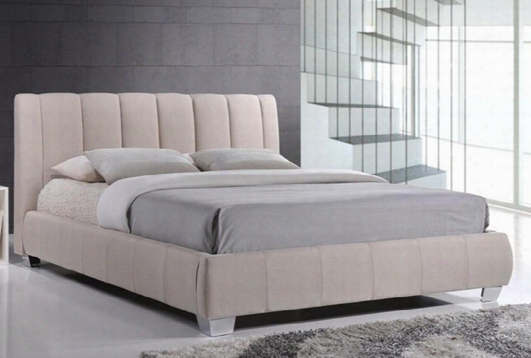 Baxton Studio Bbt6085-queen-light Beige Marzenia Platform Bed With Vertical Stitched Seams Polyurethane Foam Padding And Fabric