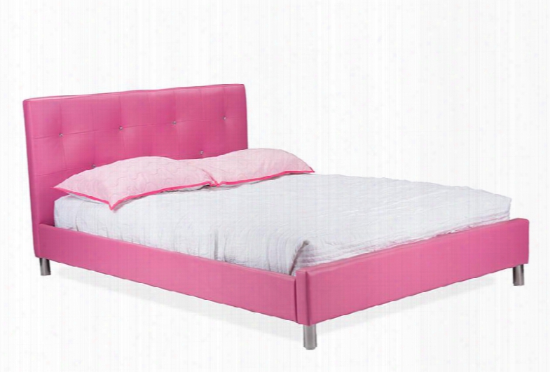 Baxton Studio Bbt6140-full-pink Barbara Platform Bed With Faux Crystal Button Tufting Silver Steel Legs Light Foam Padding And Faux Leather