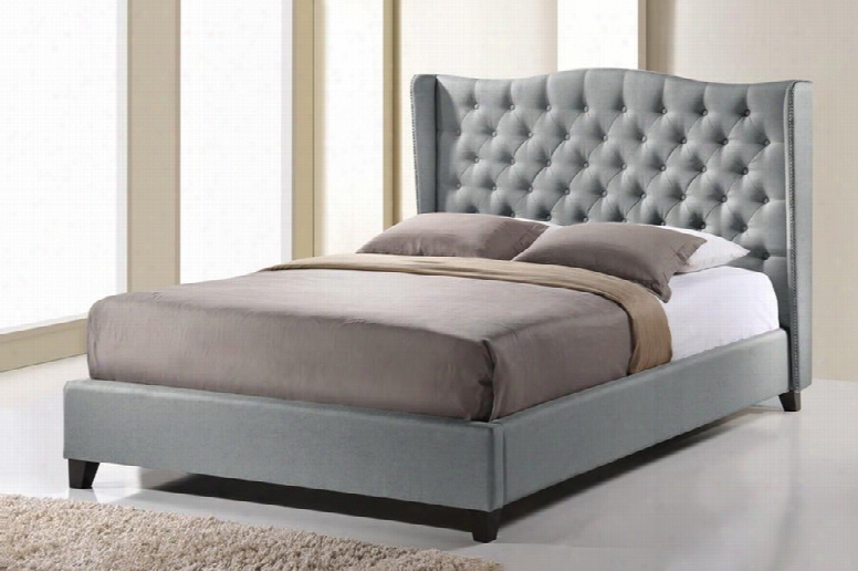 Baxton Studio Bbt6344-king-grey-de800 Norwich Modern Platform Bed With Button Tufted Headboard Tapered Legs Non-marking Feet Polyurethane Foam And Linen