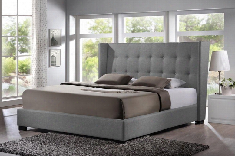 Baxton Studio Bbt6386-queen-grey-de800 (b-62) Favela Modern Platform Queen Size Bed With Wooden Frame Polyurethane Foam Padding And Upholstered Button Tufted