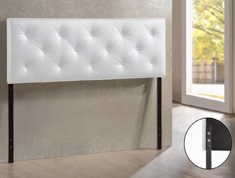 Baxton Studio Bbt6431-white-hb-queen Bedford Headboard With Button-tufting Foam Padding Rubberwood Frame And Faux Leather Upholstery In