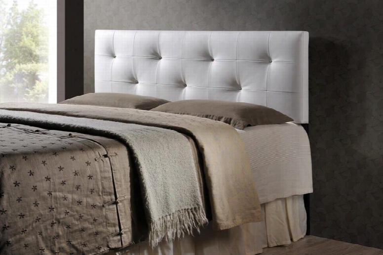 Baxton Studio Bbt6432-white-hb-full Kirchem Headboard With Crystal Button-tufting Foam Padding Rubberwood Frame And Faux Leather